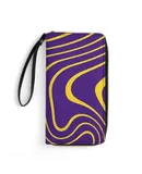 Purple And Gold Tailgate Swag - Wavy Wallet for Womens PU Leather Zip Around Wallers Clutch Wristlet Travel Long Purse