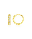 14k Yellow Gold Petite Hoop Earrings with Round Cubic Zirconias