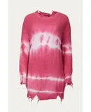 J.nna Distressed Tie-Dye Cotton Sweater In Hot Pink