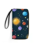 Planet Set Wallet for Womens PU Leather Zip Around Wallers Clutch Wristlet Travel Long Purse