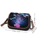 Neon Dragonfly with Golden Ornament And Rose with Shiny Smoke And Stars Vintage Crossbody Bag for Women Medium Leather Hobo Bags Shoulder Bag Classic City Leather Satchels