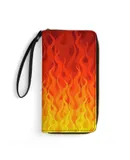 Red Orange Yellow Burning Flames And Fire Wallet for Womens PU Leather Zip Around Wallers Clutch Wristlet Travel Long Purse