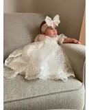 Baby Girls Sleeveless Baptism Gown with Bow Headband