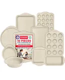 BAKKEN Kitchen Oven Baking Pans - Carbon Steel Bakeware Set with White Silicone Handles, Commercial Restaurant Quality Pans, PFOA, PFOS, PTFE Free, Oven Safe (450° F), Set of 10