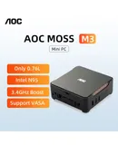 AOC Mini PC MOSS M3 Mini Office Computer N95 8G+256G DDR4 HDMI Dual Band WiFi 4 Core 4 Thread Processor GPU Pocket мини пк PC Windows 10-Black（New）