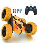 RC Car Double-sided 360° Rotation 4WD RC Car with Headlight 2.4GHz Electric Racing Stunt Toy Car Rechargeable Toy Car For Boy Girl Birthday (Yellow)