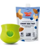 Zogoflex Toppl & Creamy Treats Nut Butter, Blueberry, Chia Seeds Bundle | Treat Dispensing Dog Toy Puzzle – Dog Toy for Moderate Chewers, Fetch, Catch – Holds Kibble, Treats, Small, Granny Sm