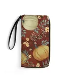 Autumn Pumpkins Maroon Background Wallet for Womens PU Leather Zip Around Wallers Clutch Wristlet Travel Long Purse