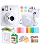 FUJIFILM INSTAX MINI 12 Instant Film Camera (Clay White) + Complete Accessory Kit for Fujifilm Instax Mini 8/9/11/12 – Camera Case, Photo Album, Frames, Stickers & Lens Filters (White) + Fujifilm 2x10 Film Mini Instax Film Pack