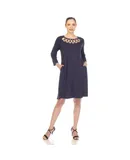 Women's Criss Cross Neckline Swing Midi Dress Navy Xlarge