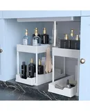 2 PACK|Pull Out Bathroom Organizer|2 Tier Slide Out Bathroom/Kitchen Organiers and Storage. (2 PACK White)