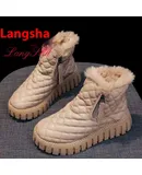 Langsha genuine leather thick-soled cotton shoes Martin boots for women winter new style velvet thickened snow non-slip warm outdoor short boots