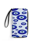 Evil Eye Symbol Wallet for Womens PU Leather Zip Around Wallers Clutch Wristlet Travel Long Purse