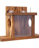 squirrel feeder made of wood for outside, squirrel feeder for squirrels with long screws, squirrel feeder with umbrella