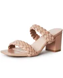 J. Adams Stormi Heeled Sandals Women Dressy Summer Flat Mules- Square Toe Double Band Low Block Heel Sandals