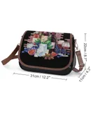 Watercolor Wine Glasses And Bottles Decorated with Delicious Food Vintage Crossbody Bag for Women Medium Leather Hobo Bags Shoulder Bag Classic City Leather Satchels