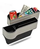 Car Seat Gap Filler Organizer, 2 Pack Multifunctional Car Seat Organizer, Auto Console Side Storage Box with Cup Holders 2 Seat Hooks for Drink, Car Organizer Front Seat for Holding Phone, Sunglasses