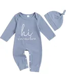 Newborn Baby Boy Girl Clothes Hi I'm New Here Coming Home From Hospital Outfits Gender Neutral One Piece Romper 70cm sky blue