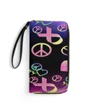 A Colorful Sign with Peace And Ribbon Wallet for Womens PU Leather Zip Around Wallers Clutch Wristlet Travel Long Purse