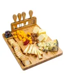 BlauKe® Bamboo Cheese Board and Knife Set 14x11 inch – Wood Cheese Cutting Board, Serving Tray Platter, Charcuterie Board Set with 4 Cheese Knives
