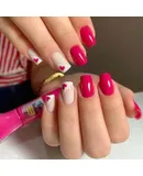 Sweetheart Pink French Tip Press-On Nails | Mid-Length with Diagonal Edge & European Square Shape for a Charming Look