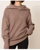 Lune Active Olly Half Zip Knit Cropped Sweater In Fossil