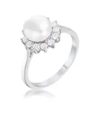.36Ct Plated Freshwater Pearl and CZ Halo Ring