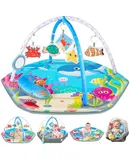 Baby Gyms Play Mats, 8-in-1 Tummy Time Mat & Ball Pit, Baby Play Mats for Floor, Baby Play Gym Floor Play Mat, Baby Activity Gym Mat, Infant Play Mats for Babies and Toddlers 0-3-6-12 Months (Blue)