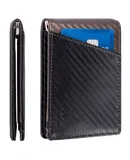 Mio Marino Men's Slim Bifold  Wallet with Quick Access Pull Tab-Carbon Black/Brown-One Size