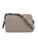 Prada Argilla Grey Vitello Phenix Leather Double Zip Cross Body Bag