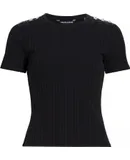 Veronica Beard Women's Draya Rhinestone Button Tee, Black