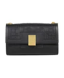 Balmain 1945 Black Leather Embossed Flap Medium Shoulder Bag