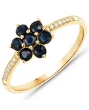 0.45 Carat Genuine Blue Sapphire And White Diamond 10k Yellow Gold Ring
