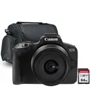 Canon EOS R50 Mirrorless Camera (Black) + Canon RF-S 18-45mm f/4.5-6.3 IS STM Lens + BePro BC-2 Case (Medium) + Transcend 64GB 300S SDXC Class 10 Memory Card