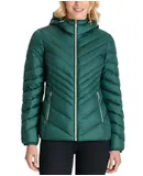 Michael Michael Kors Women's Green Chevron Double Layer Zipper 3/4 Hooded Packable Coat