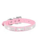 Pink Rhinestone Dog Collar with Bow -PU Leather, Sparkling & Stylish-Size M