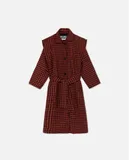 Wild Pony Long Coat With Shoulder Pads And Houndtooths Print In Coral/black