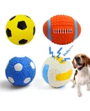Dog Squeaky Ball for Dogs,Squeaky Dog Ball Squeaky Dog Toys Interactive chew Sound Fetch Play Dog Squeaky Toys for Small Dogs or Cats, Soccer Ball Volleyball Rugby Ball (Sports Balls-4 Pieces)