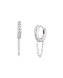 12.5Mm Diamond And White 14K Gold Huggies With Chain by eklexic