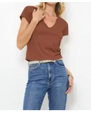 Lamade Suri Organic Deep V Cap Sleeve Tee In Cognac