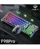 AULA F98 Pro Wireless Mechanical Keyboard， RGB Backlit,，OLED Screen,BT5.0/2.4G/USB-C Wired Computer Keyboard, ice crystal axis - linear axis [black and transparent] + wireless Bluetooth mouse