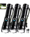 3 Pack Rechargeable LED Flashlights High Lumens, 90,000LM Super Bright Flashlight,Black