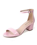 J. Adams Daisy Heeled Sandals For Women - Ankle Strap Low Block, Open Toe Dress Pumps, Chunky Heels For Women Blush Vegan Patent Leather 5.5