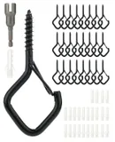 25PCS Hanger Hooks with Safety Buckle, Windproof Screw Hooks for Hanging Outdoor String Lights, Ceiling Outdoor Hooks for Hanging Plants, Christmas Lights & Patio Lights, Black