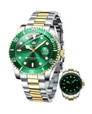 OLEVS Luxury Watches for Men， Stainless Steel Business Wrist Watch-upgrade two tone green