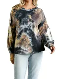 Umgee Tie Dye Twisted Collar Sweater In Gunmetal