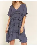 Very J Tiered Ruffle Mini Dress In Cement Grey