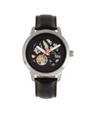 Reign Rudolf Automatic Skeleton Leather-Band Watch - Silver/Orange