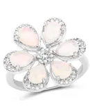 1.71 Carat Genuine Ethiopian Opal And White Topaz .925 Sterling Silver Ring Ring