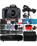 Canon EOS Rebel T100 w/ EF-S 18-55mm f/3.5-5.6 III Lens REFURBISHED + 500mm f/8.0 Telephoto Lens + T-Mount Adapter + 2X Converter + Filter Kit + 8GB Card + Software + Case + Case for 500mm Lens + Card Holder + Reader + Rain Cover + flash + Cap Holder + Cl